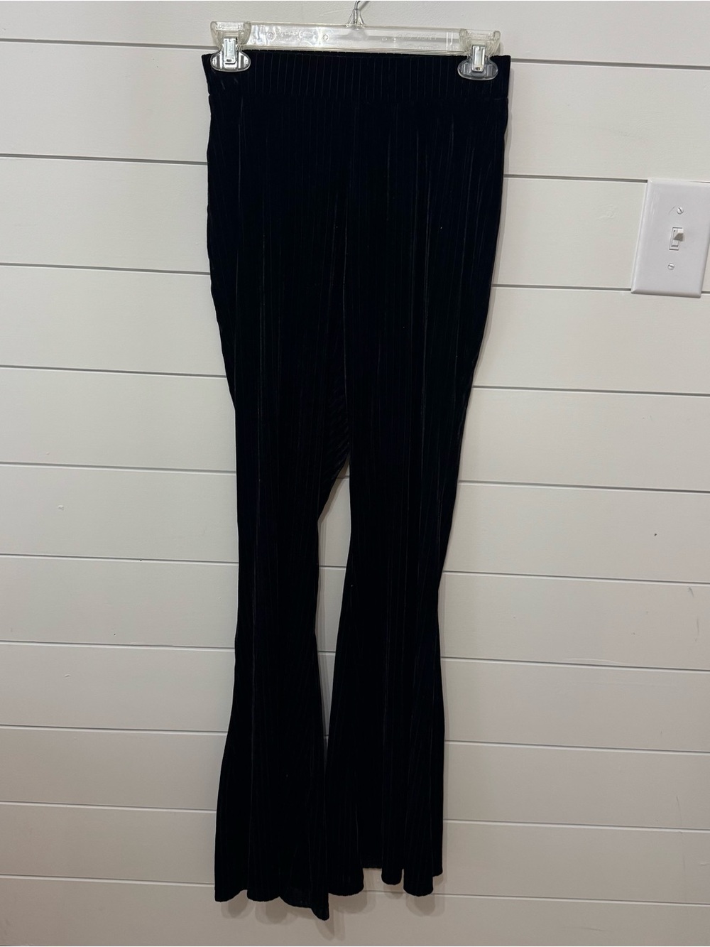 Shein black velvet flare leg pants